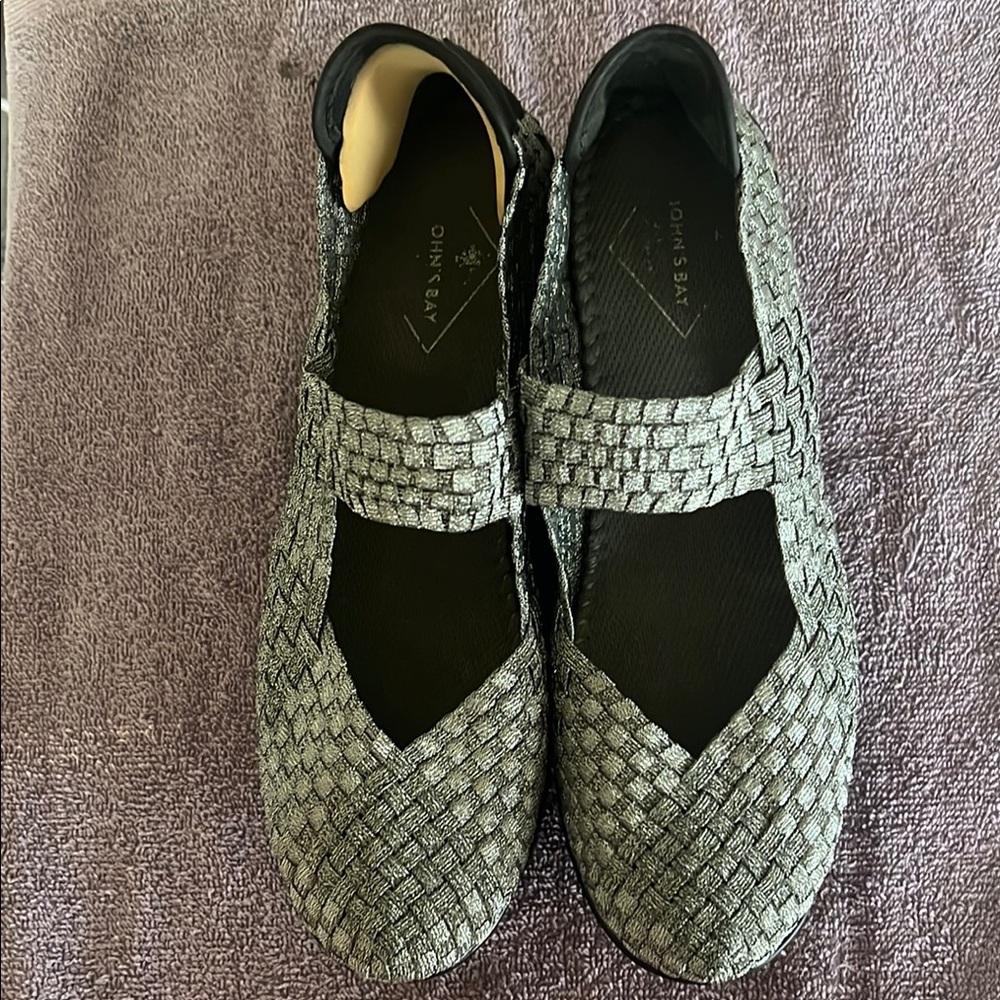 Silver Woven Mary Jane Flats